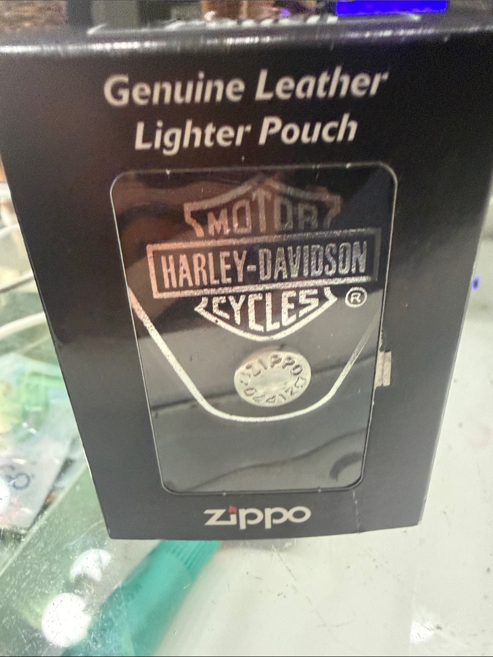 Harley-Davidson Black Zippo Leather Lighter Pouch with White Text